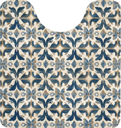 WC mat met uitsparing 55x60 cm - Antislip - Tegel - Patroon - Blauw - Beige - Toiletmat met uitsnijding - Vloermat - Douchemat - Toilet tapijt - Toiletmatten