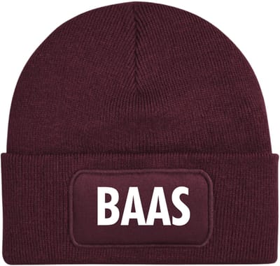Baas wintermuts Burgundy | wit - soBAD. | Unisex | Skimuts | Muts | Kou | met grappige tekst | Winter | Beanie | Bordeaux rood