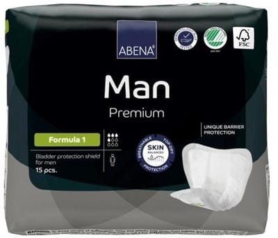 ABENA Man Premium Formula 1 - 15 Stuks Incontinentieverband voor Mannen - Incontinentie Mannen voor Licht tot Matig Urineverlies - 23x29cm / 450ml