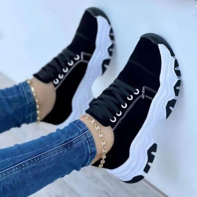 Nieuwe Dames Sneakers Mode Platform Up Casual Sportschoenen Comfortabele Hardloop Dames Schoenen 42 zwart