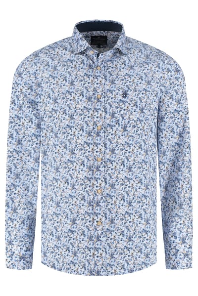 Fellows United Fellows United Overhemd Lange Mouw Mini Flowers Mid Blue  3XL