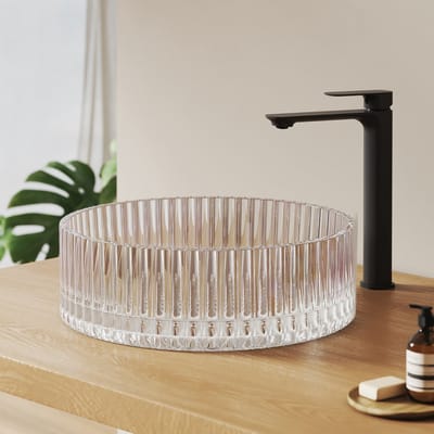 EMKE Glazen Waskom - Met Ribbels - Gehard Kristalglas - Binnen Glad - Modern & Stijlvol - Ø40 cm - Iridescent