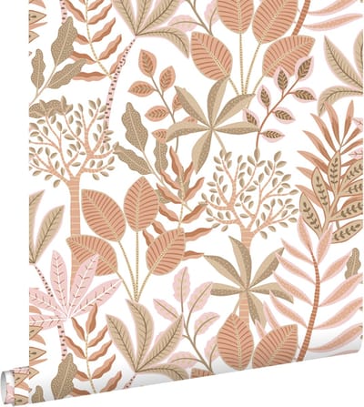ESTAhome behang bladeren terracotta, bruin en roze - 50 x 900 cm - 131491