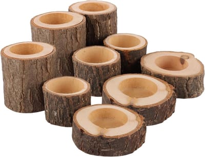 Famanu - Set van 9 houten theelichthouders, natuurlijke boomstronk decoratie voor feestdagen