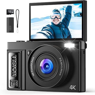 Digitale Camera 4K – 64 MP – 180° Klapscherm – 16x Zoom – Webcamfunctie – Compacte Vlogcamera