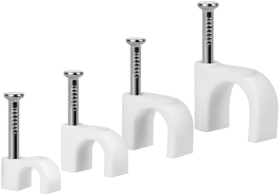 Famanu – Kabelklemmen voor muur - 400 stuks kabelhouders met spijker - wit - rond - klemmen voor kabels - fixpoint - kabelklemmen - muur - rond - 4 mm - 6 mm - 8 mm - 10 mm
