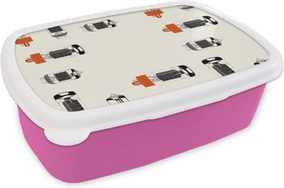 Broodtrommel Roze - Lunchbox - Brooddoos - Vintage - Lamp - Patronen - 18x12x6 cm - Kinderen - Meisje
