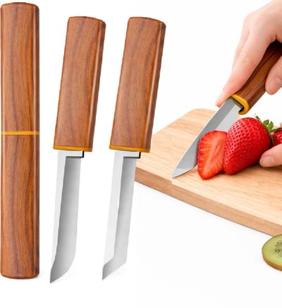 Dubbelzijdig Schilmes met Houten Handvat – 2 Geïntegreerde RVS Bladen – 18,3 cm – Fruit- & Groentemes – Keuken & Outdoor