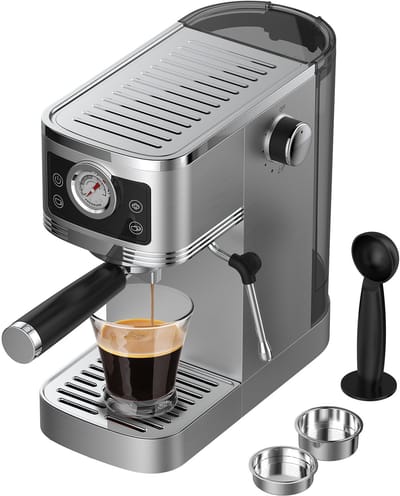 CM1662 Halfautomatische Espressomachine - 1350W Semi-Automatische Espresso Koffiemachine - 20 Bar Ulka-pomp – Melkopschuimer – 1,3 L Watertank – RVS