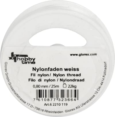 Glorex hobby nylon draad - wit - 0.8 mm x 25 meter - knutselen - scheurvast