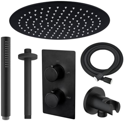 FugaFlow Eccelente Sobrado Badkamer inbouw regendoucheset met thermostaat 25cm plafondarm hoofddouche incl. staaf handdouche zwart mat