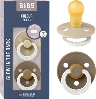 BIBS Colour Glow Fopspeen - 18-48 mnd - 2-pack - Rond - Vanilla/Dark Oak