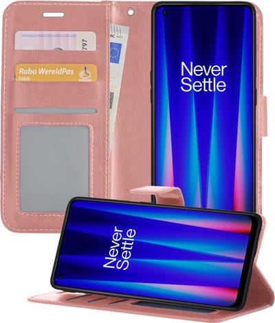 Hoesje - Geschikt voor OnePlus Nord CE 2 - Luxe Bookcase - Walletcase Hoes - Portemonnee - Cover - Telefoonhoes - Rosé goud