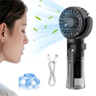 2-in-1 Handventilator met Waternevel - 4 snelheden - 4000mAh - Stille - Mini Fan Oplaadbaar - USB-C - Koel en hydrateer overal - Verkoelende Airflow - Draagbare Mini Ventilator - ideaal voor kantoor, reizen, wandelingen of het strand - zwart