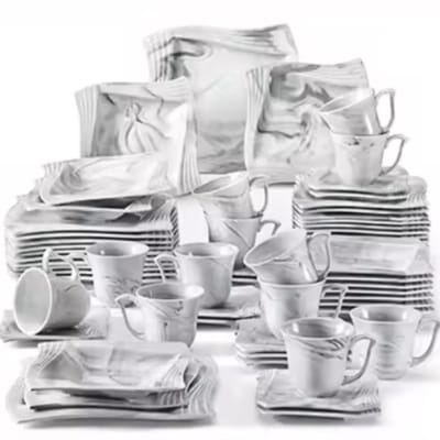 Monarch Ontbijtborden – Serviesset – 12 persoons – 60 delig – Marmerlook Keramisch – Ontbijtborden – Geschikt voor oven