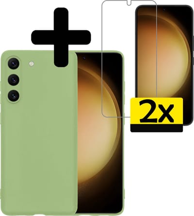 Hoesje - Met 2x Screenprotector - Geschikt voor Samsung Galaxy S23 - Sterk & Shockproof - Back Cover - Siliconen Case - Telefoon Hoes - Telefoonhoesjes - Groen