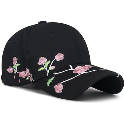 Nieuwe Dames Lente Zomer Borduurwerk Bloemen Baseballpet Casual Verstelbare Dames Zonneklep Hoed Voor Dames (Black,Adjustable) zwart