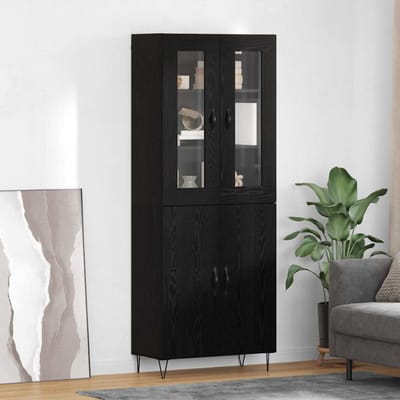vidaXL - Highboard - Wit - en - Zwart - Eik - 69,5 - x - 34 - x - 180 - cm - Bewerkt - hout
