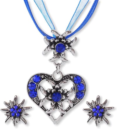 Oktoberfest accessoires voor vrouwen: dirndl, blauwe ketting, edelweiss sieraden set, Wiesn kostuum, feestelijke ketting en oorbellen voor een perfecte bierparty