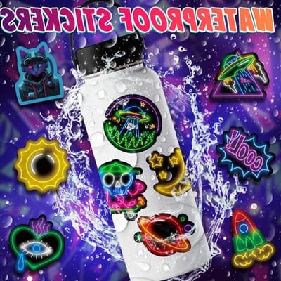 100-delige neonstickerset voor kinderen, waterdichte vinylstickers voor laptops, skateboards en fietsen, coole en schattige ontwerpen voor creatieve projecten