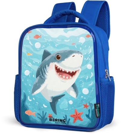 NoBoringSuitcases.com® - Rugzak blauw - Schooltas jongens - Vrolijke haai onder water - Kinder rugtas jongen - Boekentas kind - Kinderrugzak voor school - Schoolrugzak
