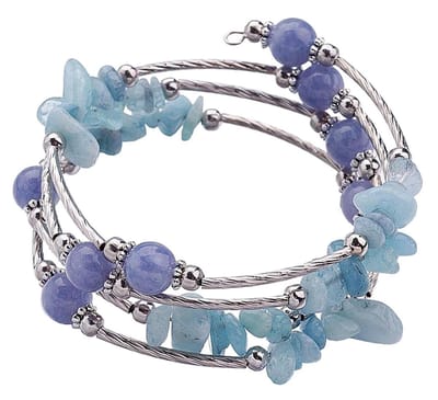 Blauw edelstenen wikkelarmband Four Loops Blue Gemstones - aventurien - aquamarijn - blauw - zilver - luxe sieraden zakje - armband dames