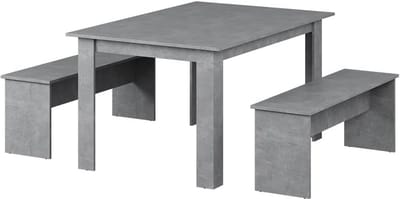 Eetkamerset Betonlook Tafel met 2 Zitbanken - 90x140 cm