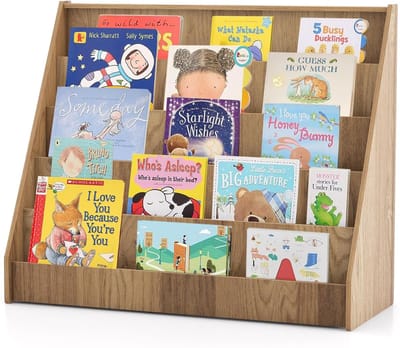 KOMFOTTEU Kinderboekenkast, 5-delige kinderboekenkast met diepe vakken, Montessori-kinderboekenkast, krantenrek, opbergrek, kinderboekenkast