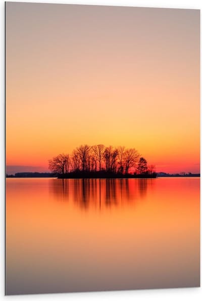 Dibond - silhouet Eilandje tijdens Zonsondergang - 80x120cm Foto op Aluminium (Wanddecoratie van metaal)