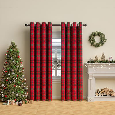 Qelus Rood Kerst Gordijn met Ruitjes 132x160 cm - Kant en Klaar met Ringen - Verduisterend Vintage Gordijn voor Woonkamer en Slaapkamer - Kerstdecoratie voor een feestelijke sfeer