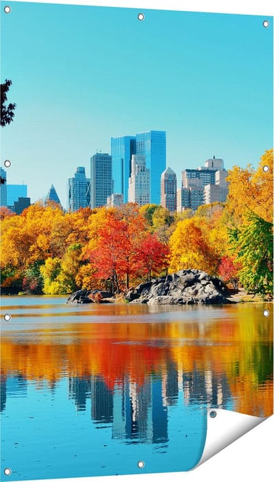 Gards Tuinposter Central Park in New York tijdens de Herfst - 80x120 cm - Tuindoek - Tuindecoratie - Wanddecoratie buiten - Tuinschilderij