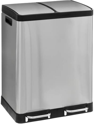 5Five Dubbele Prullenbak/pedaalemmer Ariane - zilver - rvs metaal - 2 x 30 liter - 49 x 40 x 67cm - keuken