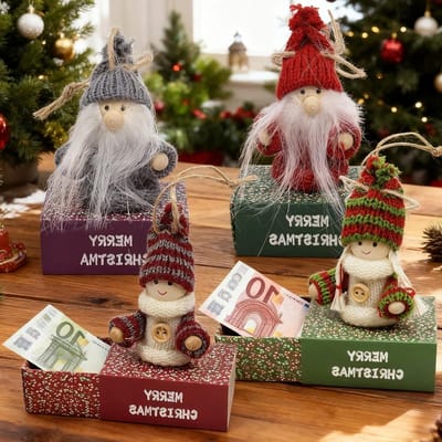 Set van 4 Schattige Cadeauboxen met Gnomes voor Kerstmis, Feestjes en Geld of Snoepjes