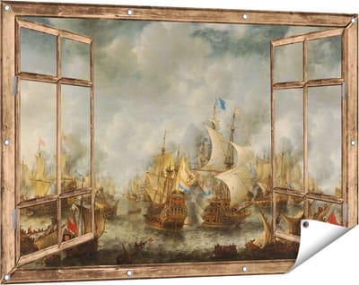 Gards Tuinposter Doorkijk Slag bij Terheide - Jan Abrahamsz. Beerstraten - 120x80 cm - Tuindoek - Tuindecoratie - Wanddecoratie buiten - Tuinschilderij