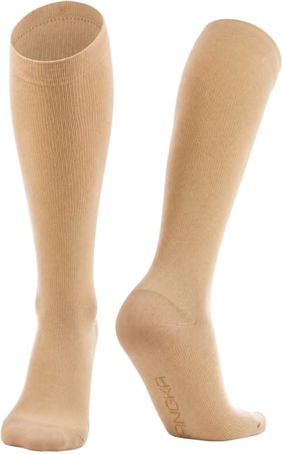 KANGKA® Compressiekousen met 20-30 mmHg maat M (38-40) - Hardlopen Steunkousen - Compressie sokken Vliegtuig - Wandelsokken - Unisex - Beige