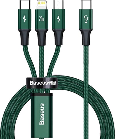 Baseus - Rapid - 3in1 kabel USB Type C - USB Type C / Lightning / micro USB - 20 - W - 1,5 - m - groen - (CAMLT-SC06)