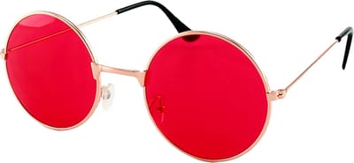 Loud and Clear® - Ronde Zonnebril - Hippie Bril - Gabber bril - Goud - Rood