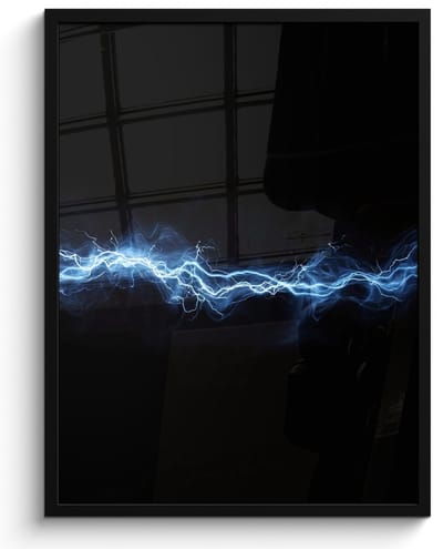 Poster in lijst - Fotolijst 50x70 cm - Posters - Gaming - Bliksemflits - Blauw - Energie - Posterlijst zwart - Decoratie - Wanddecoratie woonkamer - Muurdecoratie slaapkamer