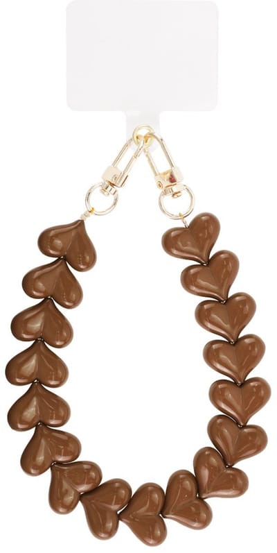 telefoon koord - donkerbruin - mobiel koord hart- phone cord hearts