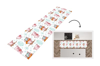 Keukenloper - Loper keuken - Winter - Varkens - Sneeuw - Patroon - Skiën - 200x50 cm - Keukenloper vinyl
