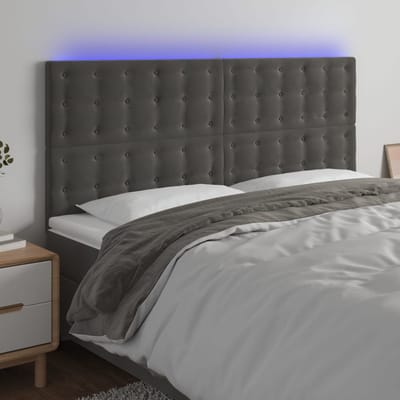 vidaXL - Hoofdbord - LED - 200x5x118/128 - cm - fluweel - donkergrijs