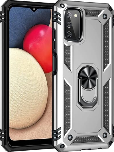 Anti-Shock Hybrid Ring Armor Hoesje Geschikt voor: Samsung Galaxy A03S - zilver