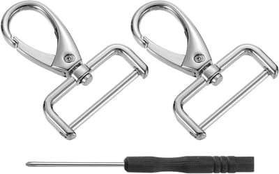 2 Stuks Draaihaken met D-ring 32mm, Ontkoppelbare Snap Haak en Schroevendraaier voor Sleutelhangers en Tassen - Metaal, Zilver, Duurzaam