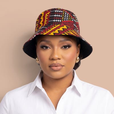 Bucket hat / Vissershoedje met Afrikaanse print - Rood Bordeaux Earth Heritage - Kinderen & Volwassenen (Unisex) - S