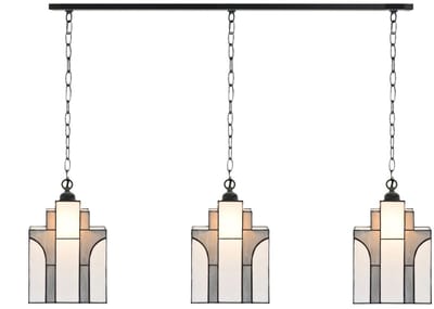 3 x Tiffany New York Sky Line met ketting lampen aan plafondbalk - Art Deco Trade