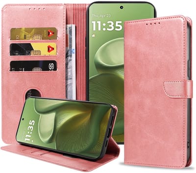 Geschikt voor Motorola Edge 60 Telefoonhoesje Kunstleer met Magnetisch lipje en Pasjeshouder Book Case met Klepje - Walletcase with Cardslot - Rosé Goud - Smartphonica geschikt voor Motorola Edge 60