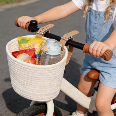 Kinderfietsmand - Fietsmand Voor - Fietsen Organiseren - Verstelbare Handgreep - 20 x 15 cm - Beige