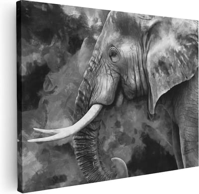 Artaza Canvas Schilderij Dierenkop Olifant - 40x30 cm - Klein - Wanddecoratie Woonkamer - Muurdecoratie Dieren - Kamer Accessoires