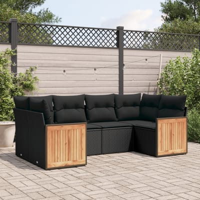 vidaXL - 6-delige - Loungeset - met - kussens - poly - rattan - zwart