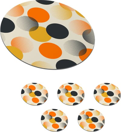 Onderzetters voor glazen - Rond - Polkadot - Design - Retro - Oranje - 10x10 cm - Glasonderzetters - 6 stuks